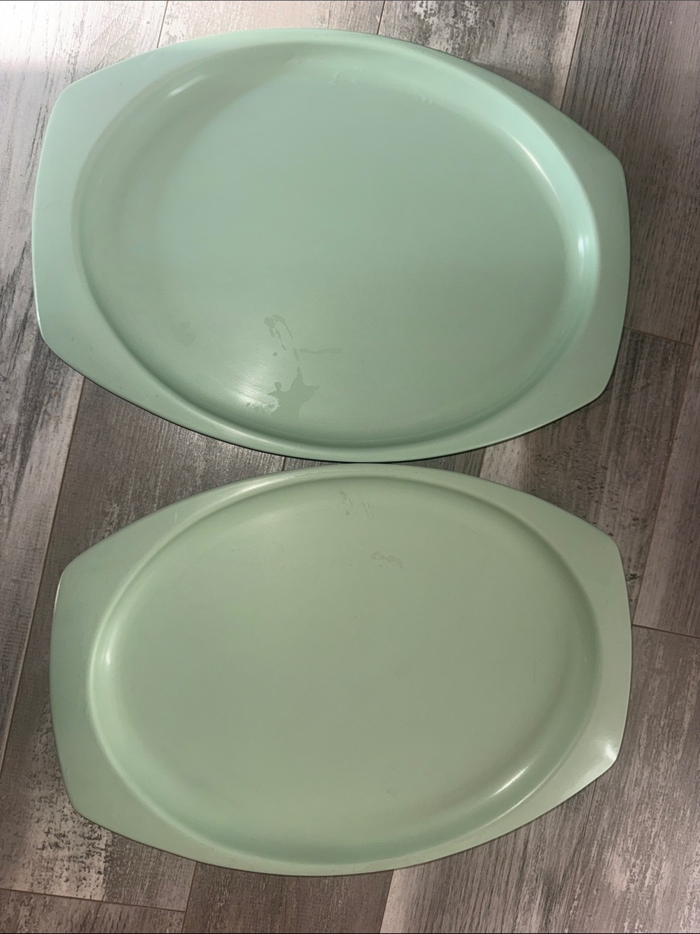 Set of 2 Vintage MCM Prolon Ware 9952 Melamine Oval Serving Platters Green